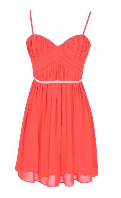 Charmed Life Embellished Designer Dress in Red Coral